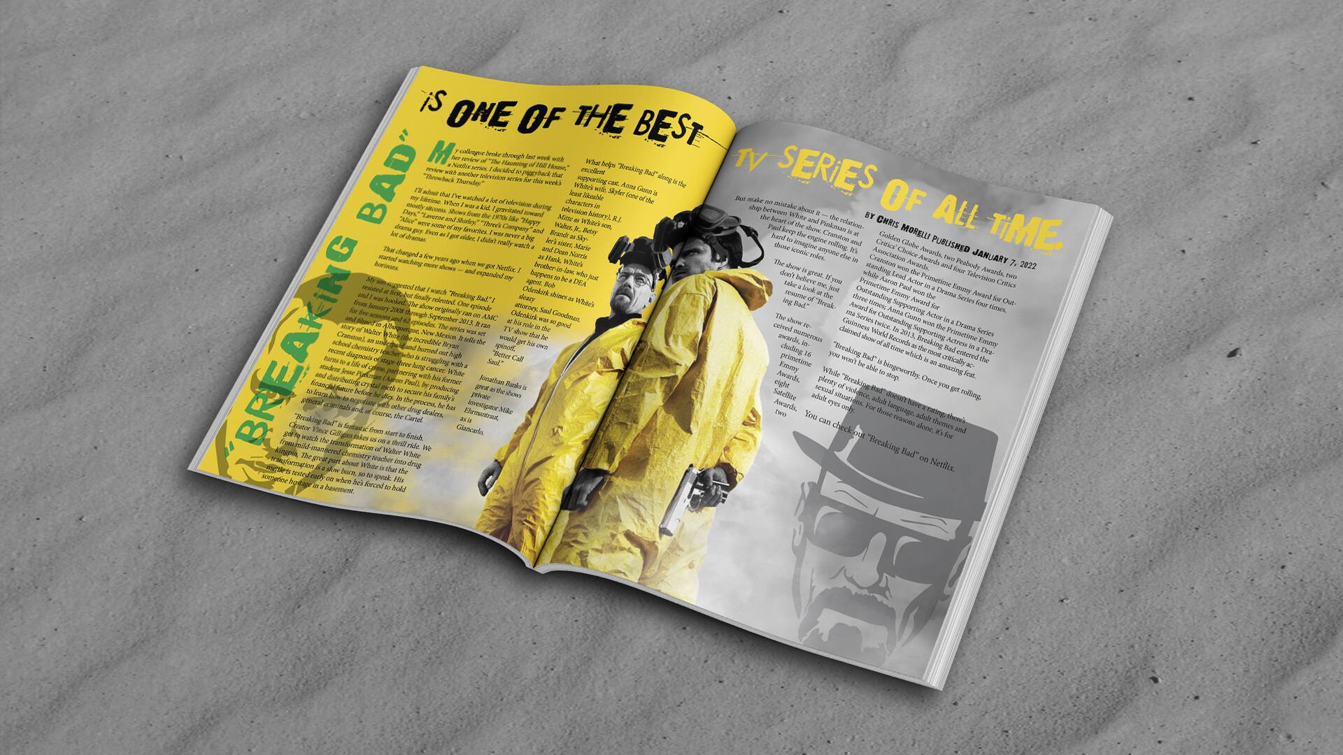 Myranda Mills, “Breaking Bad Article Spread,” Magazine spread 8.5 x 22英寸（8英寸）.5 x 11), print 2023. / Myranda Mills, “Breaking Bad Article Spread,” Magazine spread 8.5 x 22英寸（8英寸）.5 x 11), print 2023.