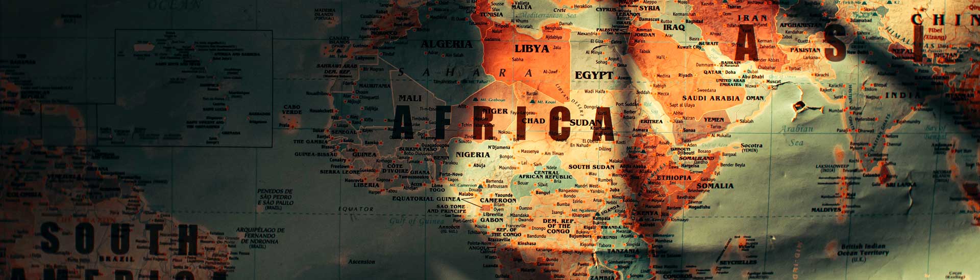 close up global map of african continent 