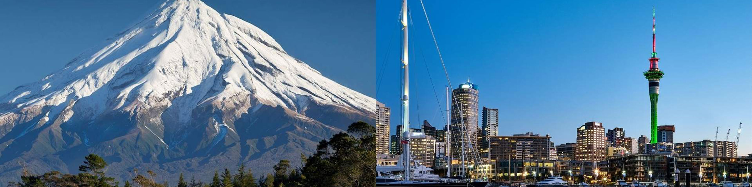 Left picture is a mountain, and right picture is a city skyline view.