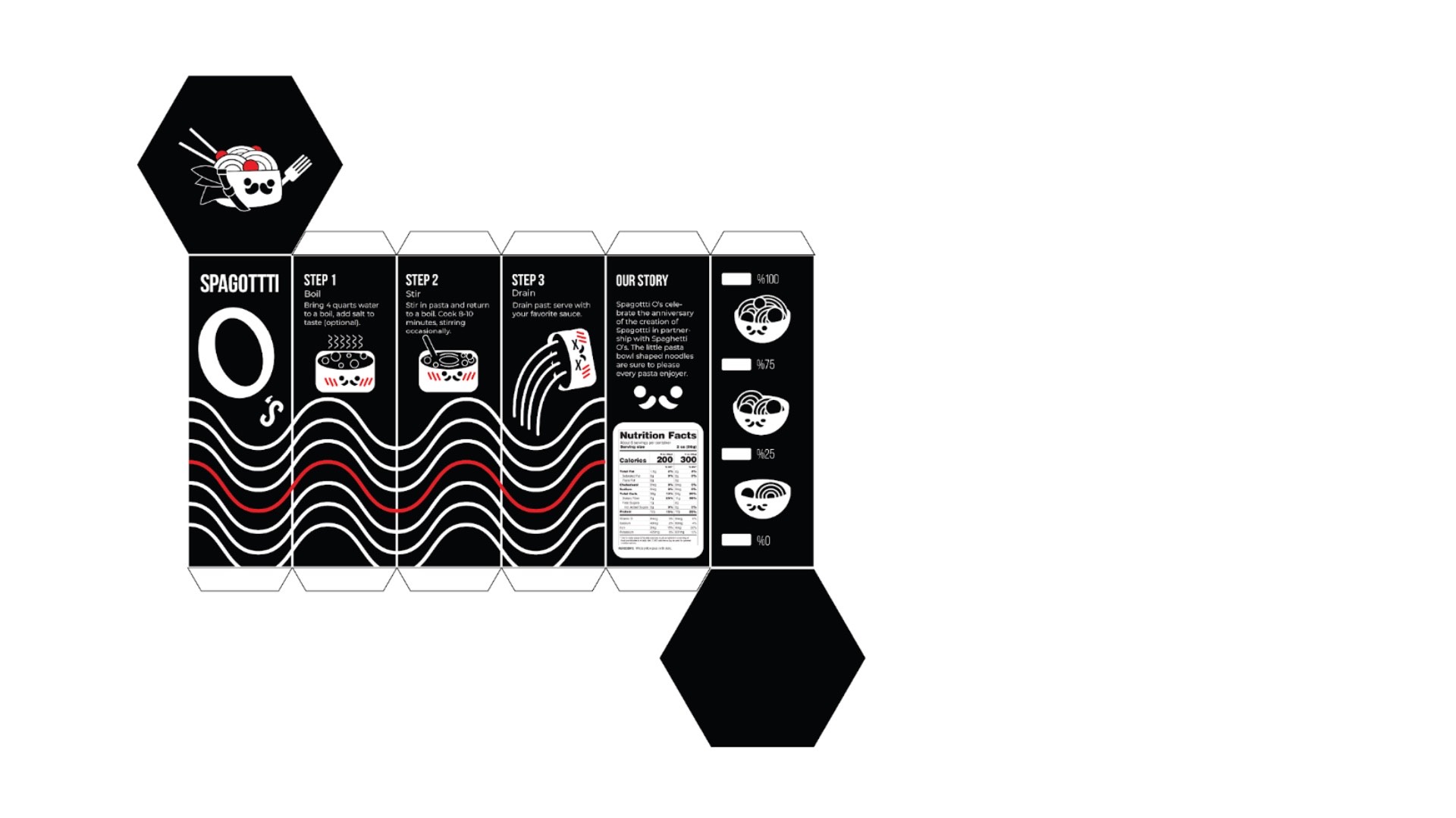 Spagottti O’s / "Spagottti O’s," food packaging, 2.5 x 2 x 4.5 inches box,  2023. This box puts a spin on more standard pasta packaging.