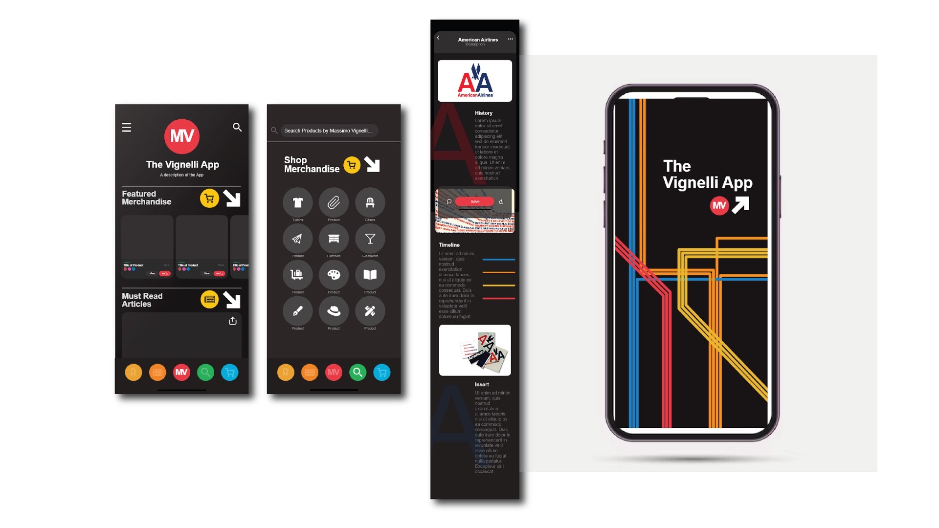 The Vignelli App / "The Vignelli App," collaborative app, 5.78  x 2.82 phone app, 2022. This app displays all of Massimo Vignelli ‘s graphic design and sculpture work.