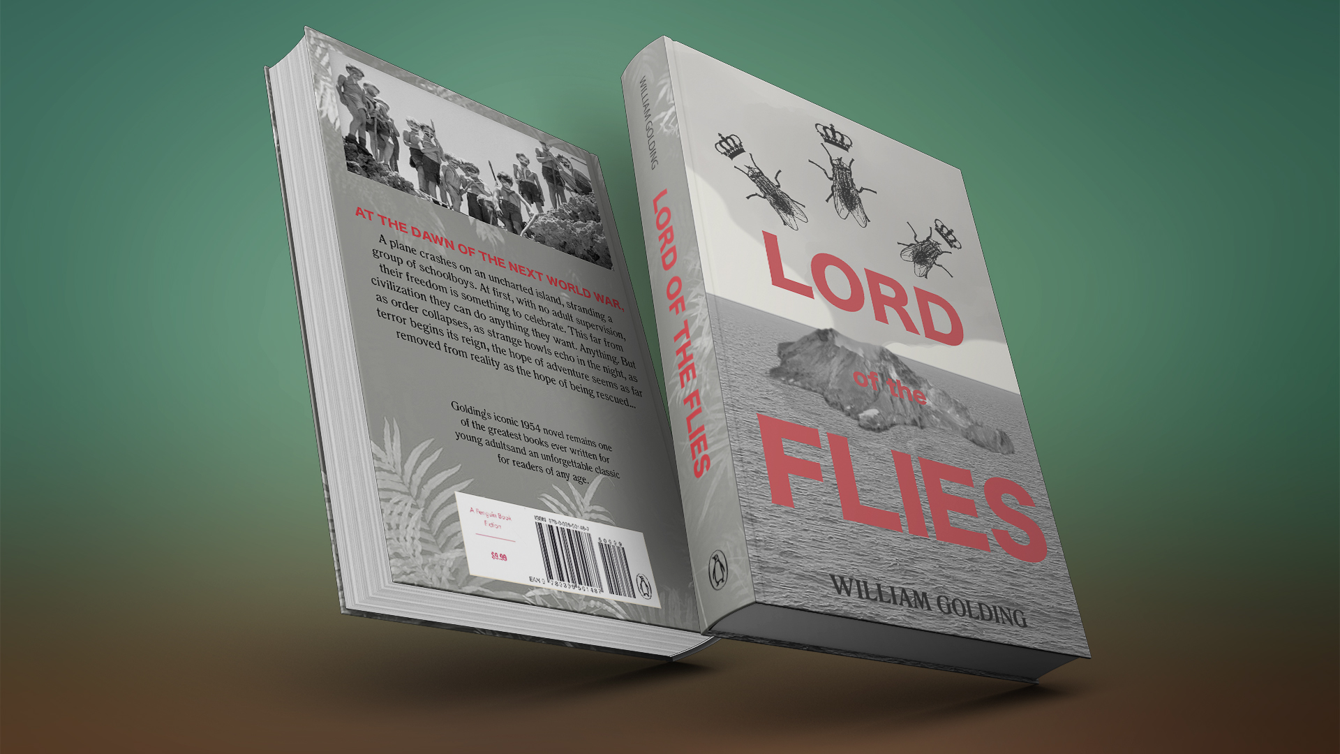 Lord of the Flies / “Lord of the Flies,” book redesign, 5 x 8 inches (front cover) print ad, 2023. This is a book artwork redesign for “Lord of the Flies” by William Golding.