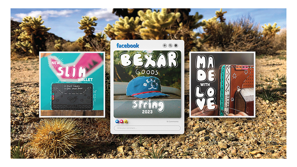  Bexar Goods social Media Campaign /  “Bexar Goods social Media Cam- paign,” 3 x 3 inch digital Ad, 2022. This campaign gives users a fun and interactive way to see upcoming releases for Bexar Goods.