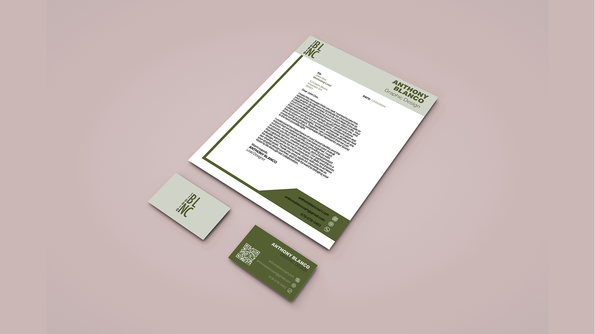 Studio BLNC Branding / “Studio BLNC Branding,” 8.5 x 11 inches print letterhead and business card, 2024. This letterhead and business card is to be used by Studio BLNC.