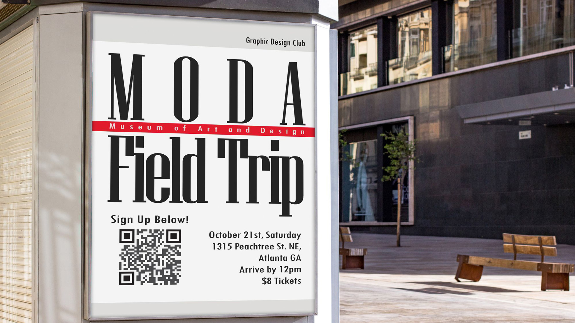 Museum of Art and Design Field Trip / “Museum of Art and Design  Field Trip,” Poster, 8.5x11 inch, 2023. A field trip advertisement for the Graphic Design Club