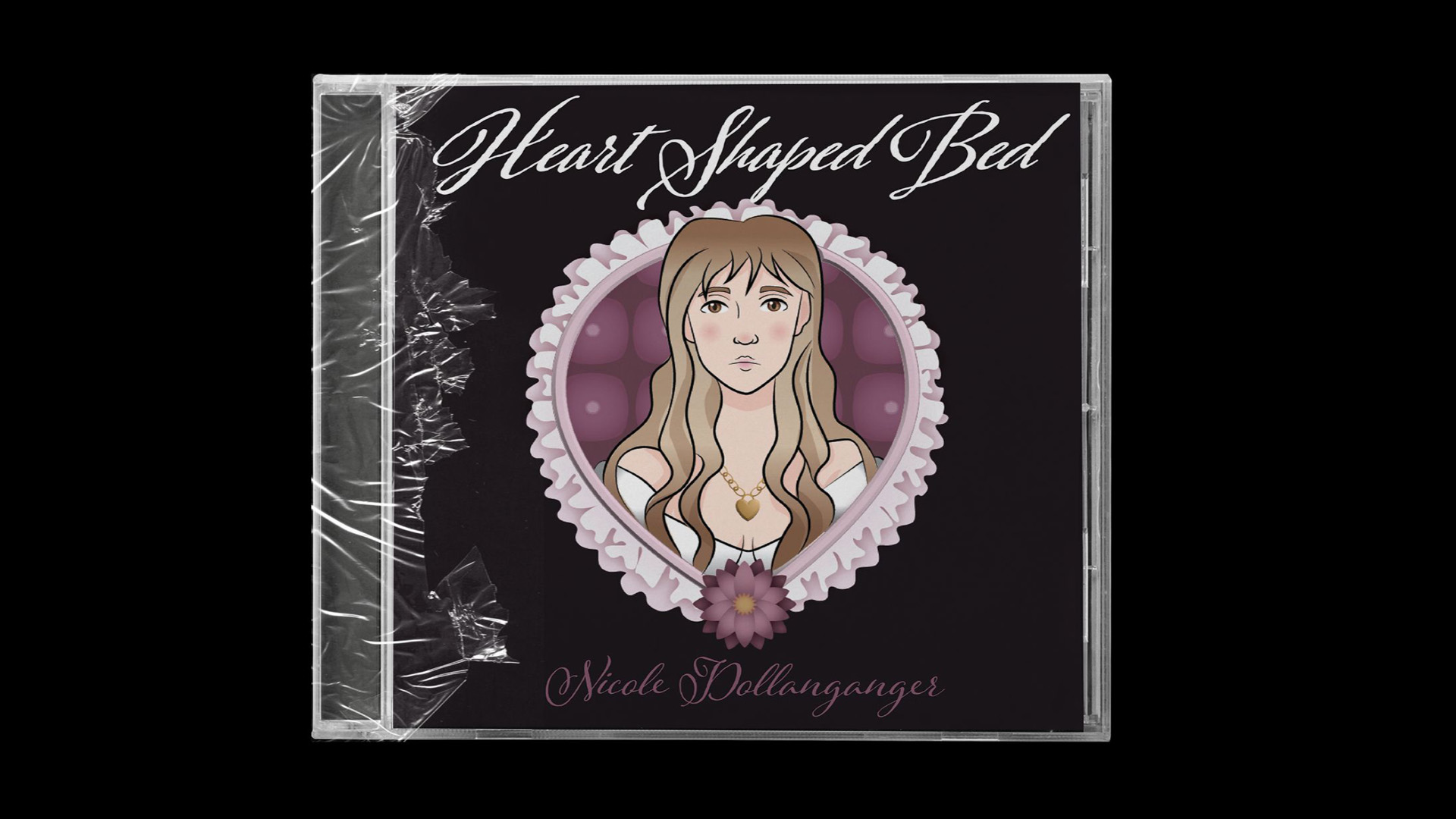 Nicole Dollanganger’s ‘Heart Shaped Bed / “Nicole Dollanganger’s ‘Heart Shaped Bed,’” CD Cover, 10x10 inch, 2023. An alternate design for a CD