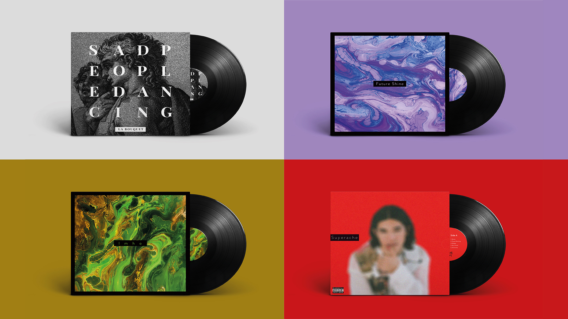 Vinyl Collection / "Vinyl Collection," vinyl cover design, 2021. A collection of vinyl covers created for my favorite artist at the time. 