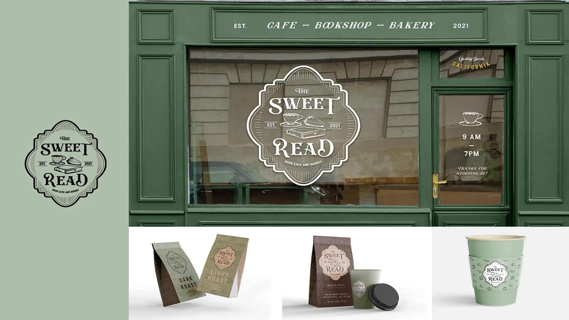 THE SWEET READ / “THE SWEET READ,” Branding Project, 11x17 inches, 2023.The Sweet Read is a local coffee shop / used book store located in Woodstock, GA. The goal of this project was to re-design an existing coffee shop and breathe new life into it!