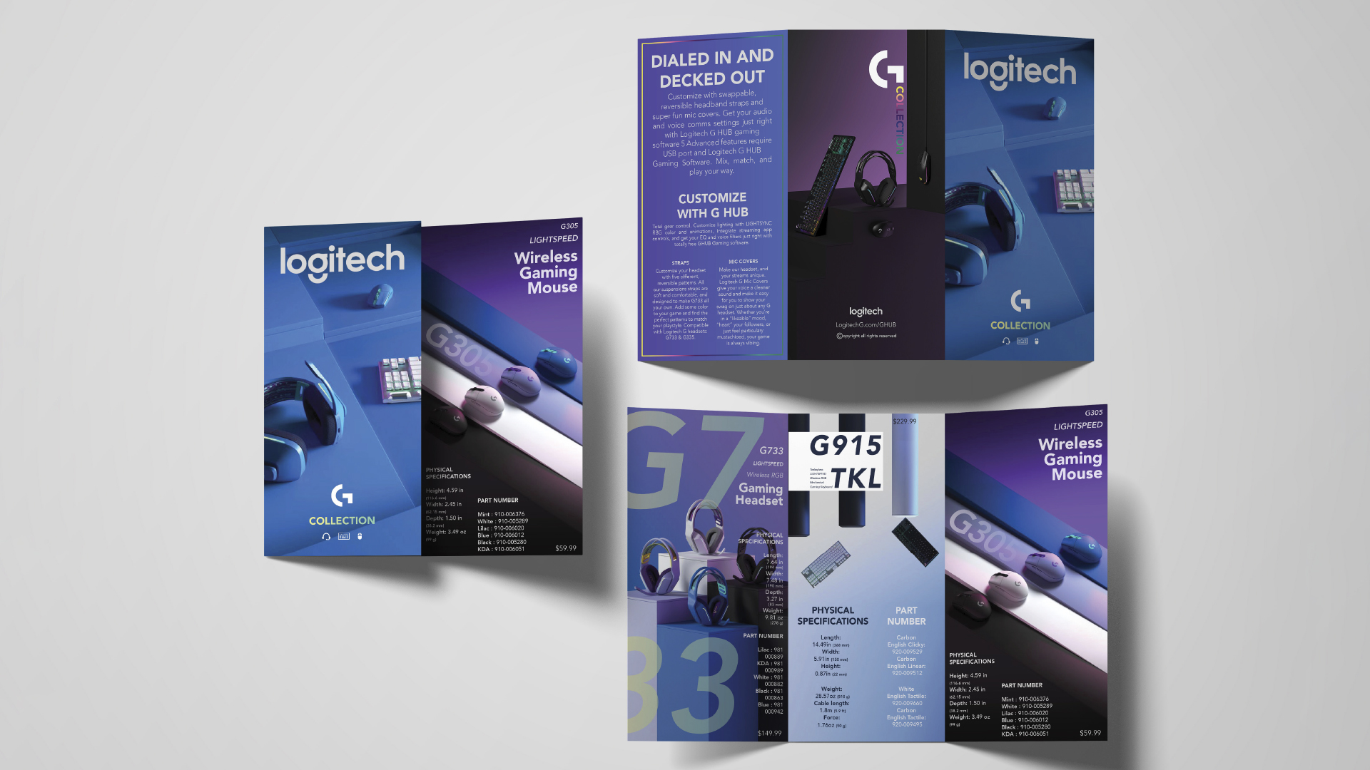 The G Collection / “The G Collection,” magazine cover and spread, 8.5 x 11 inches, 2023. Designed a brochure for the Logitech G Collection, advertising a premium range of gaming peripherals and accessories.
