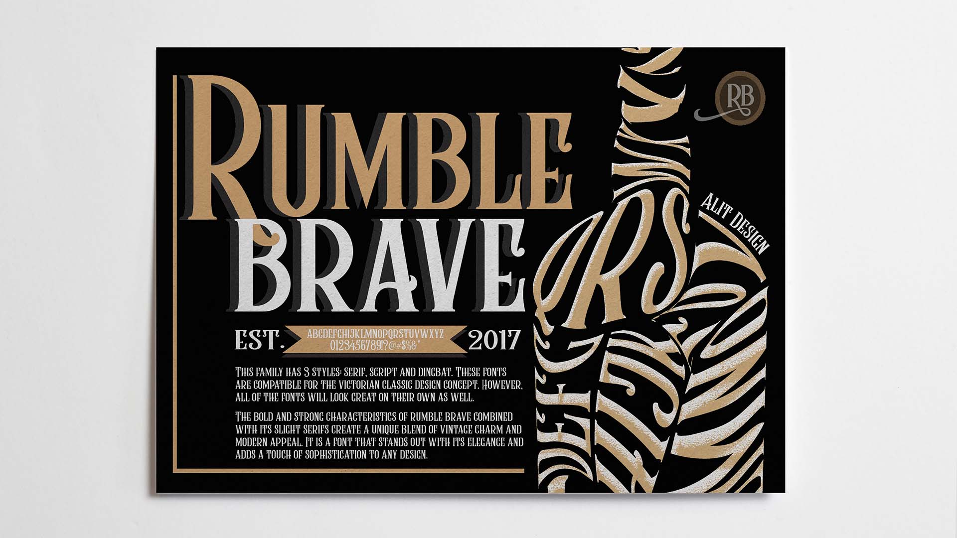 Font Homage: Rumble Brave / “Font Homage: Rumble Brave,” publication design, 11 x 17 inches, 2023. This poster takes a creative twist of pushing the font to express its self in a literal way.