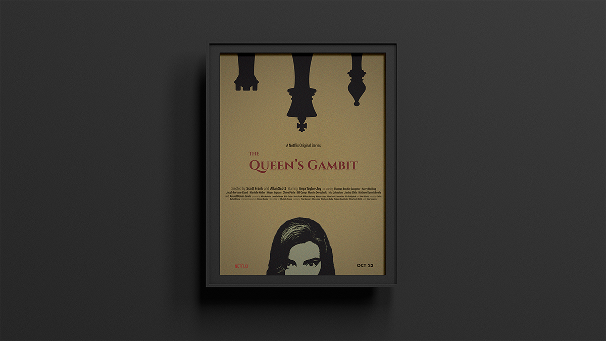 The Queen’s Gambit / “The Queen’s Gambit,” TV Series Poster, 24 x 36 inches print ad, 2023. Poster promoting the Netflix original series The Queen’s Gambit.