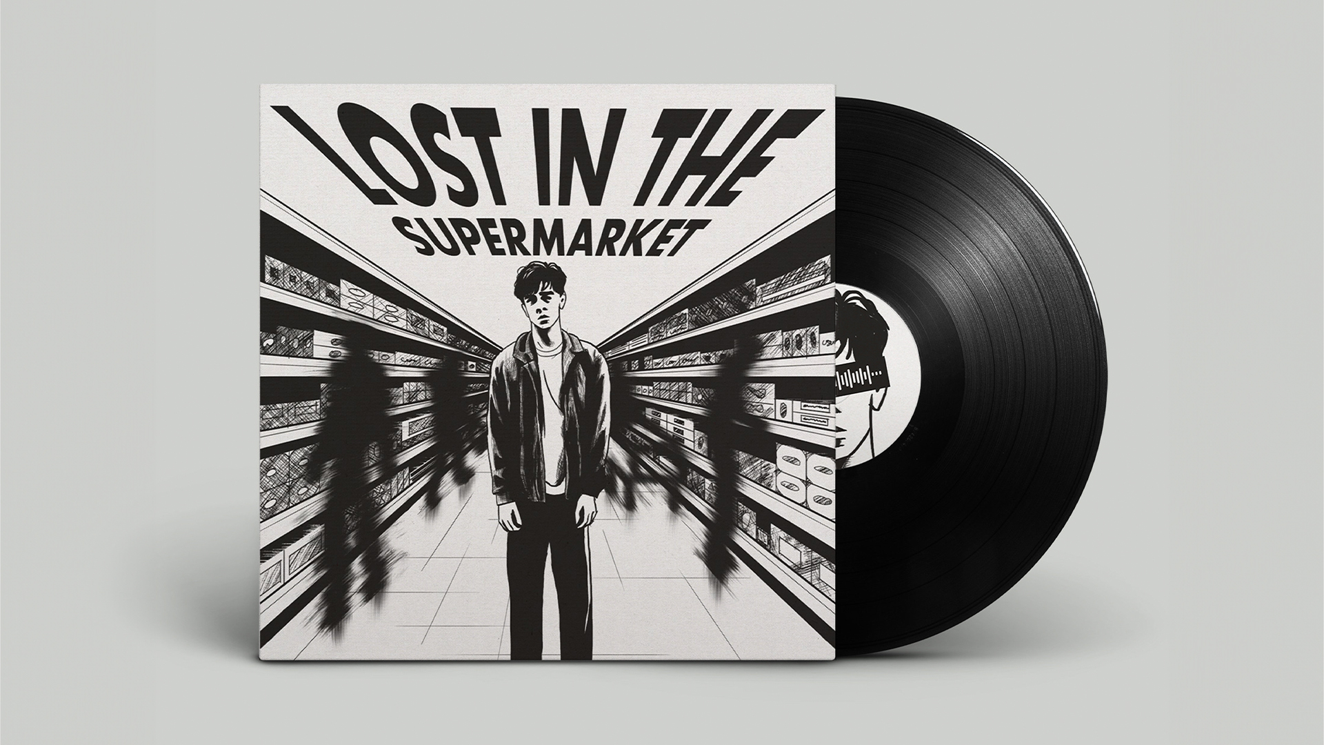 Lost in the Supermarket / "Lost in the Supermarket," album art, 7 x 7 inches print, 2023. This illustration pays homage to the song, Lost in the Supermarket by The Clash