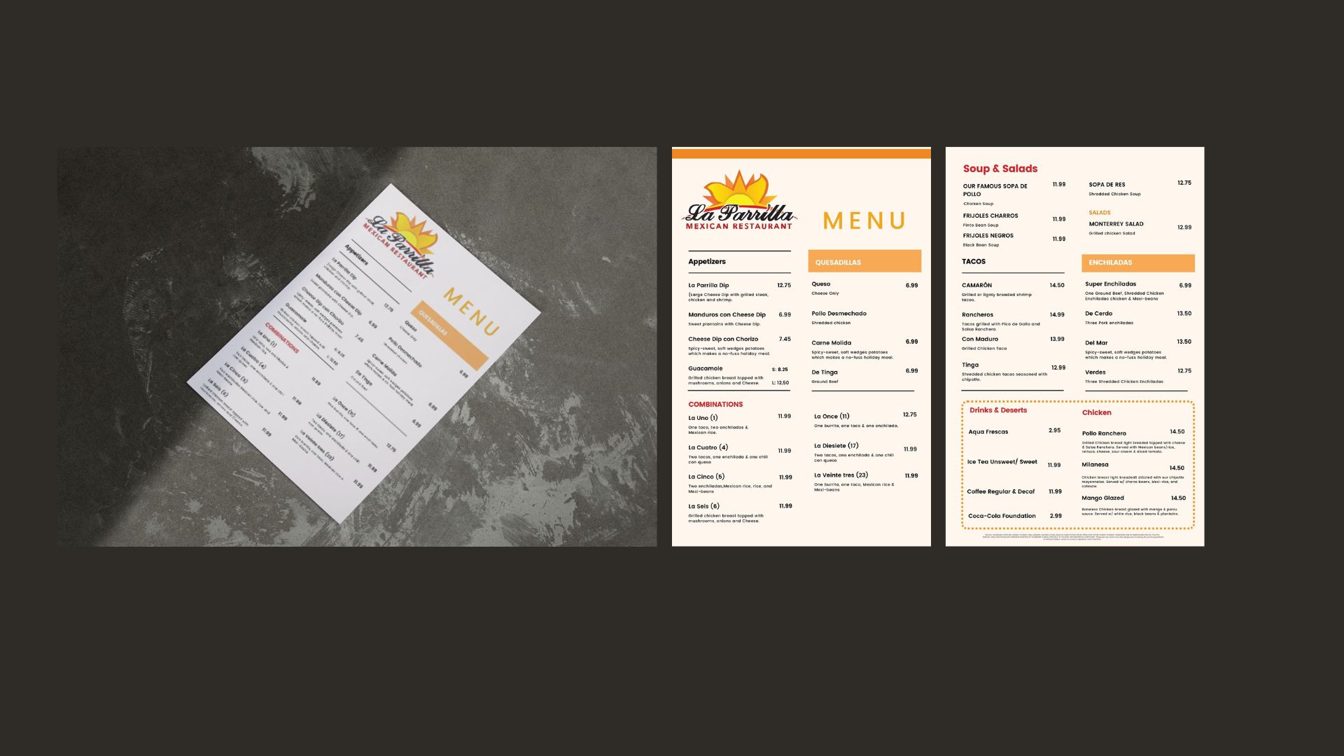 The Menu / "The Menu," Menu, 8.5 x 11 inches menu, 2023, This print is a revised menu design of the Mexican restaurant La Parrilla.  