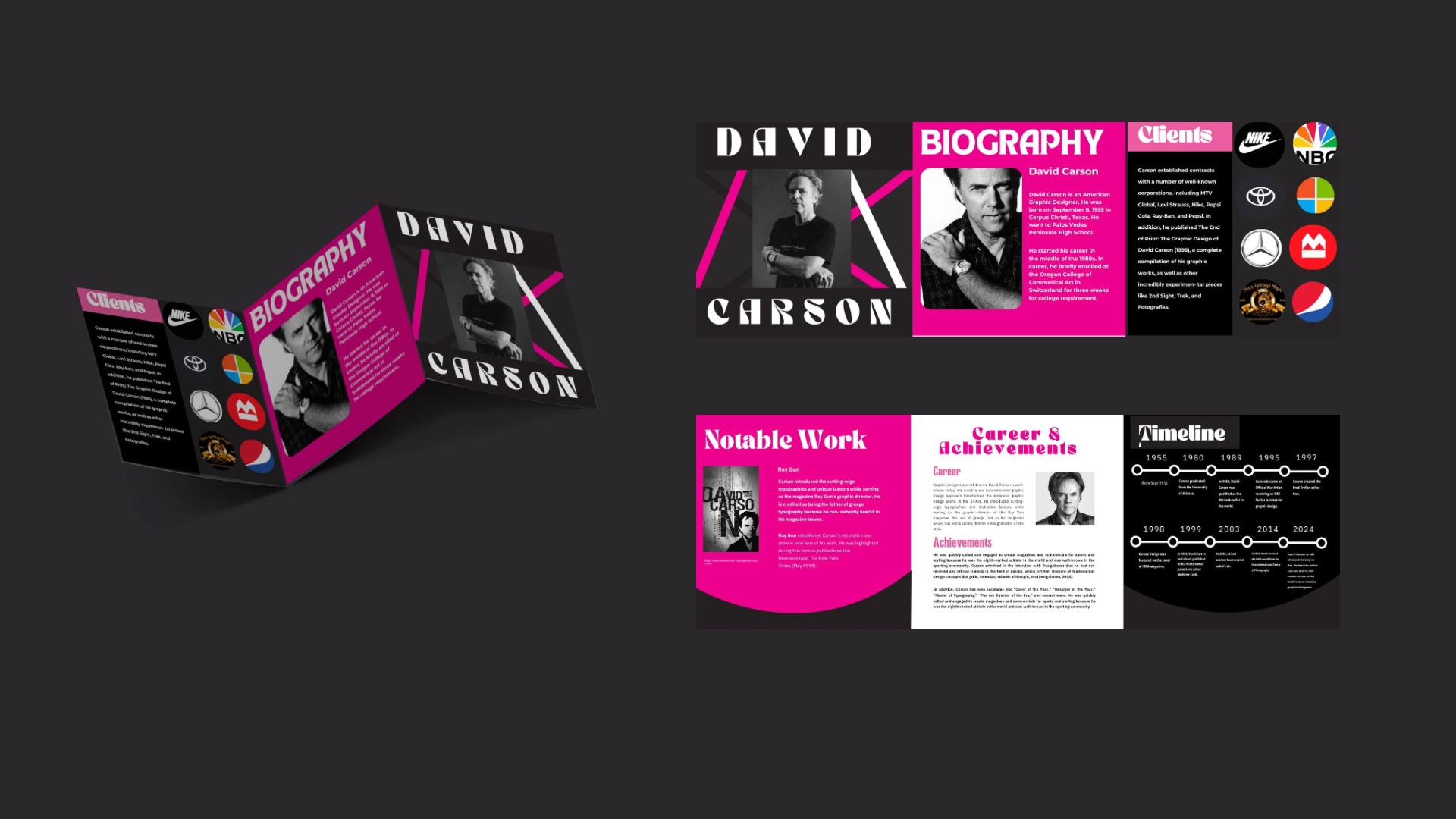 David Carson Brochure / "David Carson Brochure," Z-fold brochure, 8.5 x 14 inch print, 2022, This piece is a Z-fold designed brochure