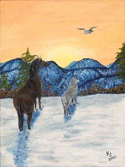 Horse, Wolf, and Owl The Disappearance / Oil on Canvas