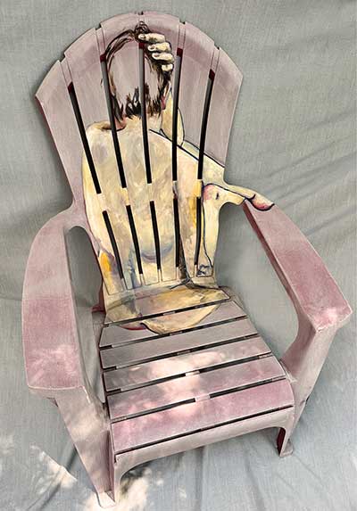  / Figure painted in water mixable oil on discarded plastic adirondack chair