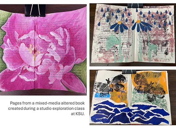  / "Pages from a mixed-media altered book created during a studio exploration class at KSU.
"
