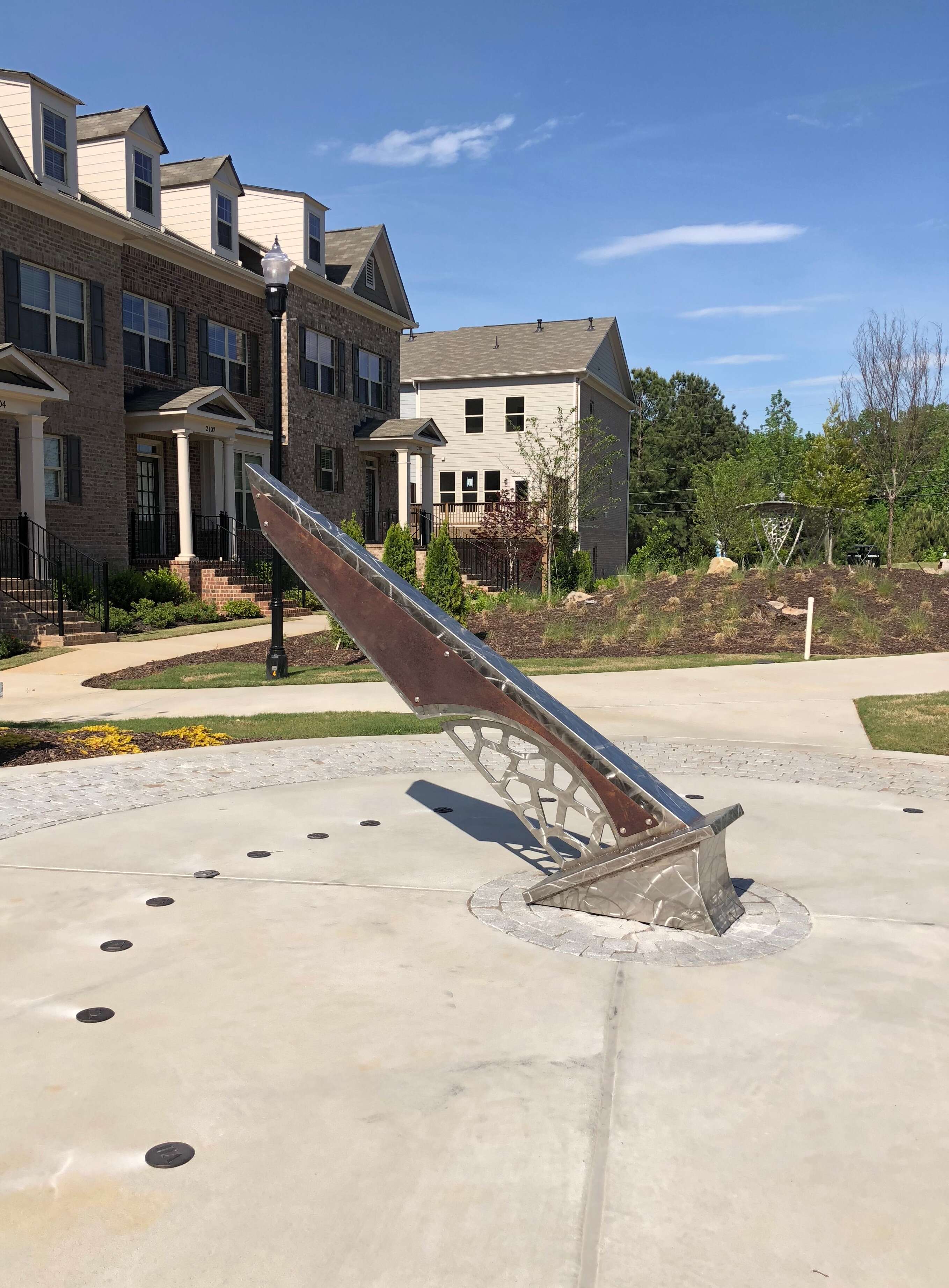 Gateway Park Sundial, Stainless Steel, Corten Steel, Cast Bronze, 2018. Downtown Kennesaw, Georgia / Gateway Park Sundial, Stainless Steel, Corten Steel, Cast Bronze, 2018. Downtown Kennesaw, Georgia