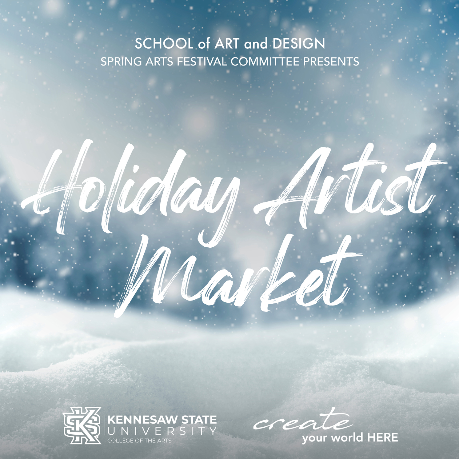 holiday market text on snowy background