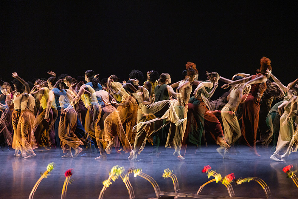 image of dancers on stage, double exposed