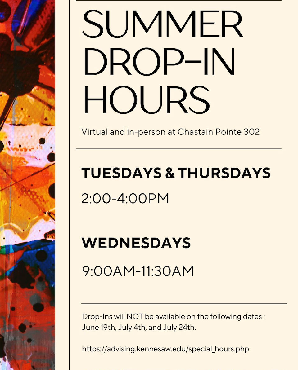 graphic explaining drop-in hours for summer