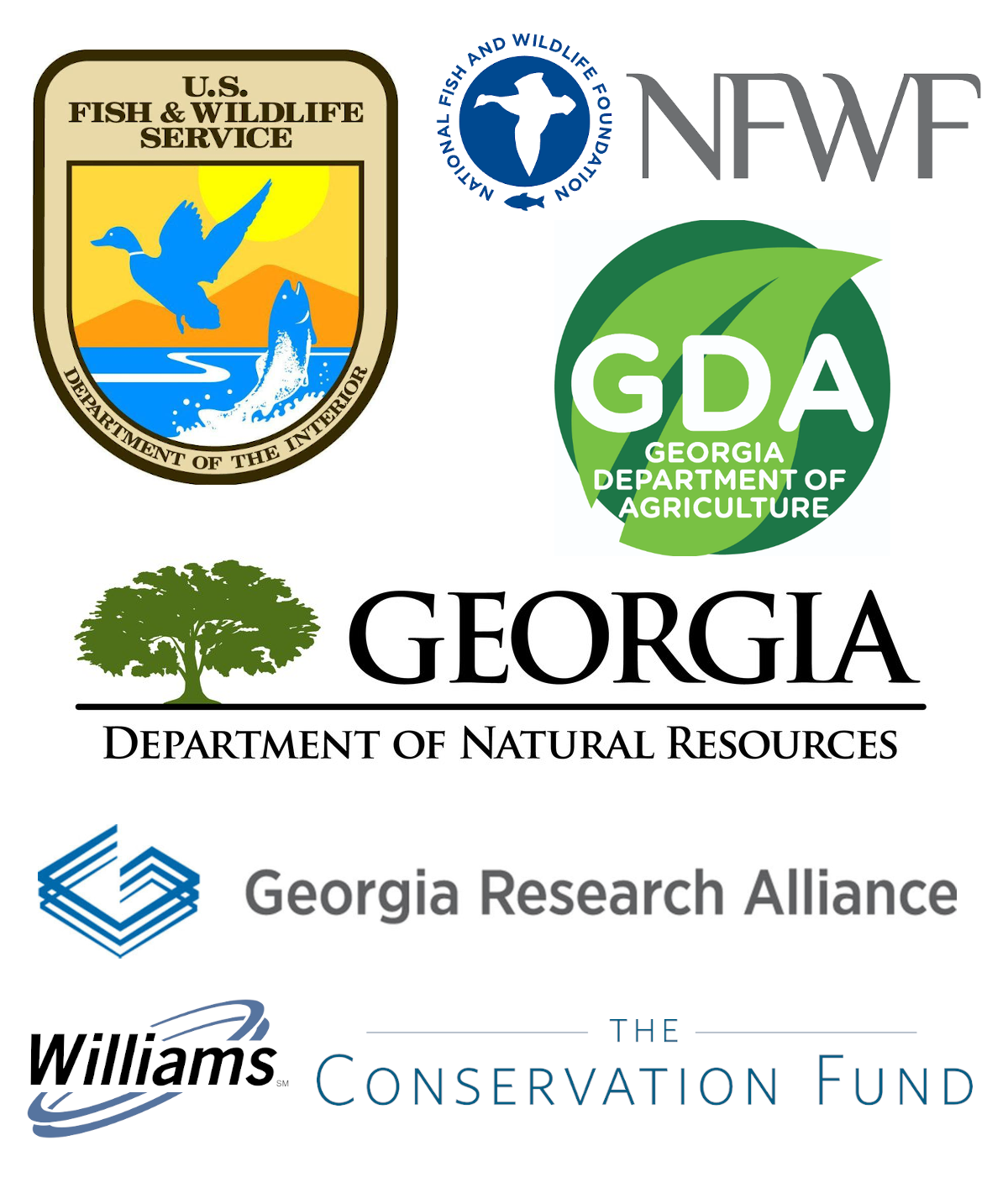 us fish and wildlife service nfwf gda georgia dept of natural resources georgia research alliance willams the conservation fund logos