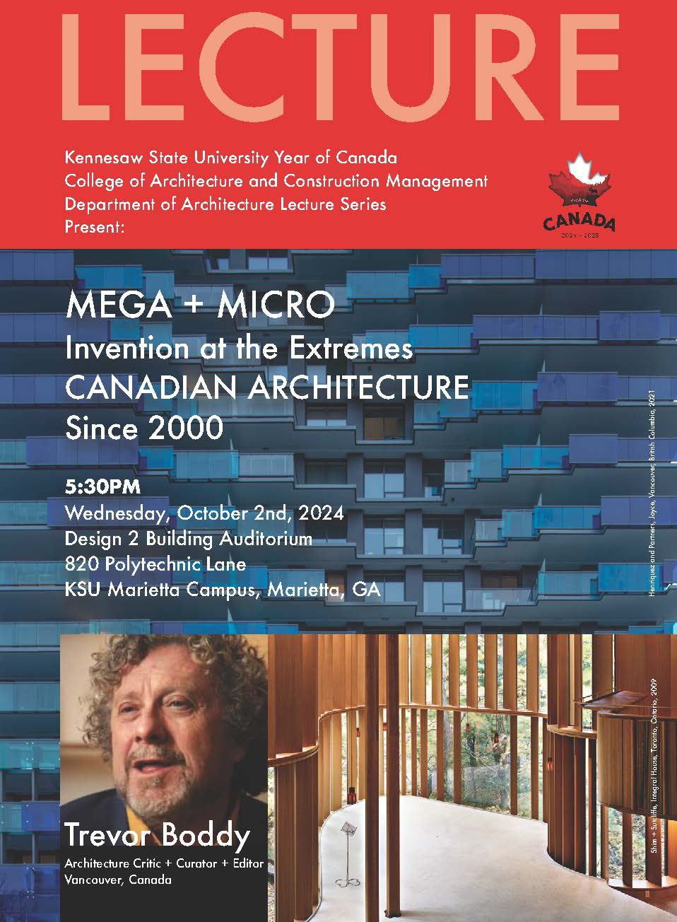 KSU Year of Canada: Architecture Lecture Series Poster Featuring Trevor Boddy