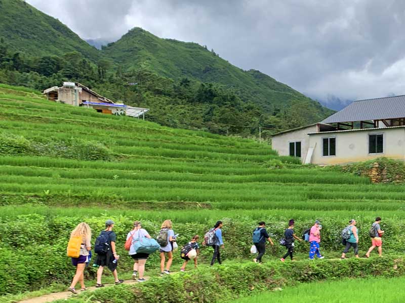 KSU students walk along a terrace in Vietnam