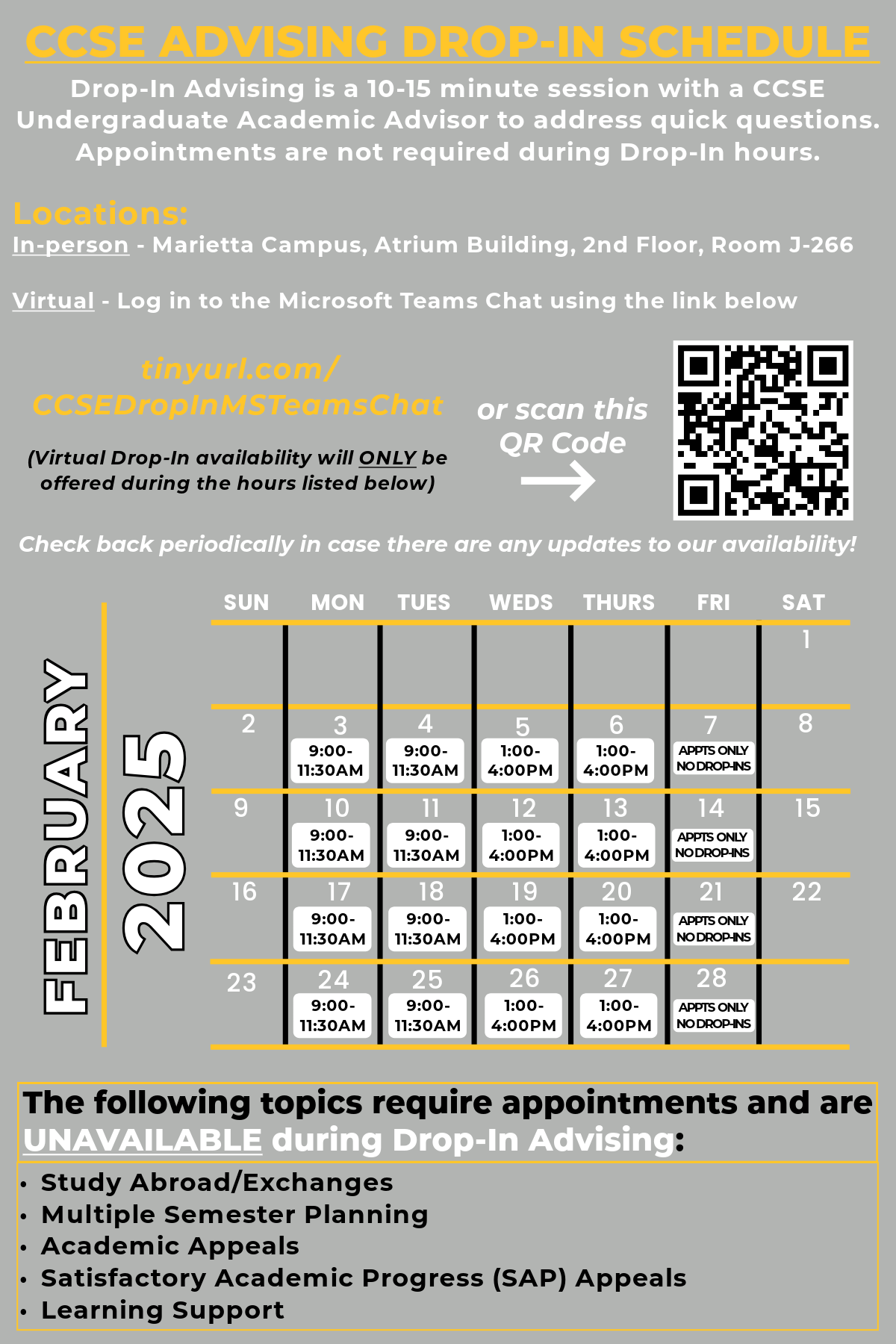 ccse undergrad advising drop-in calendar