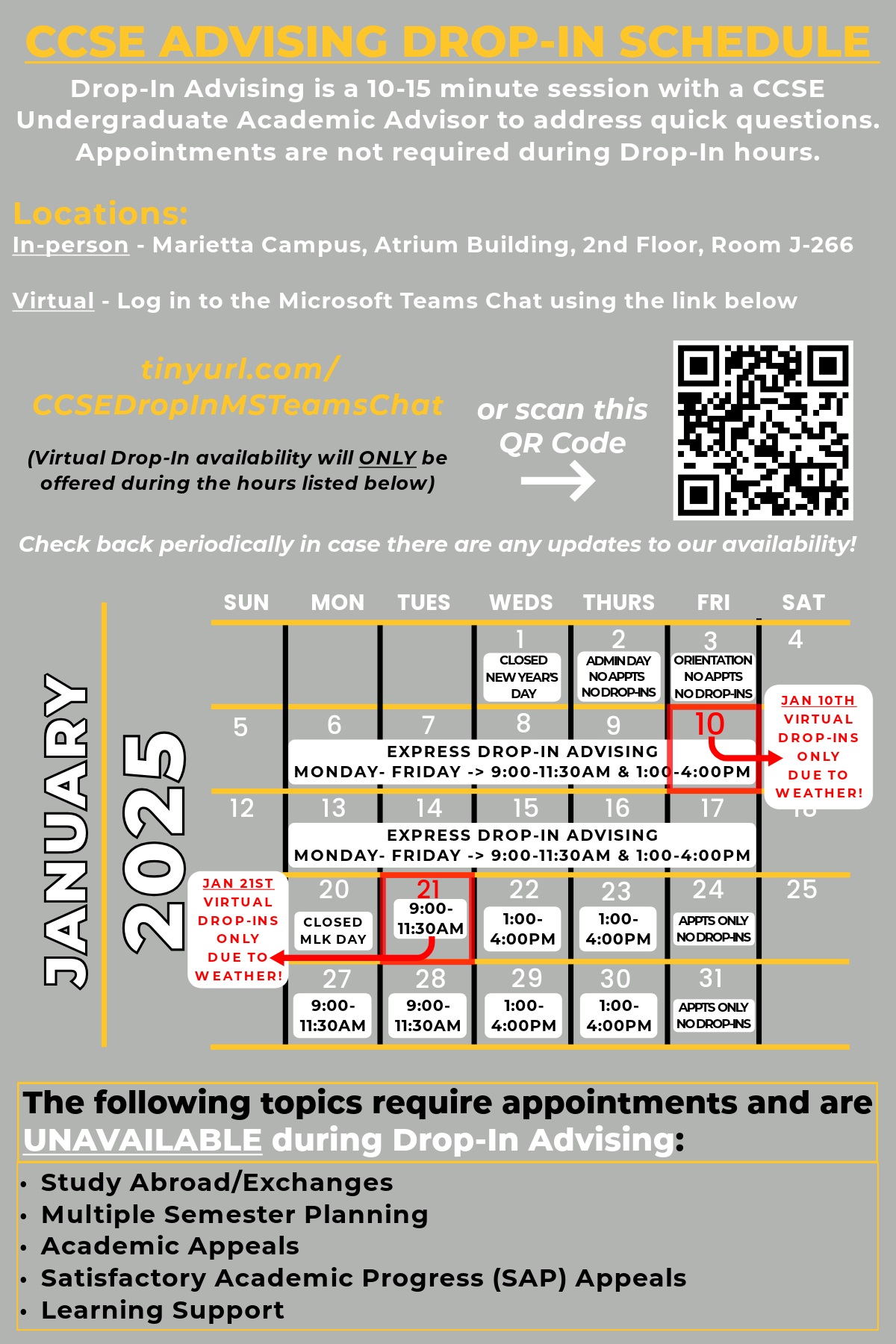 ccse undergrad advising drop-in calendar