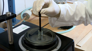 lab worker testing a device