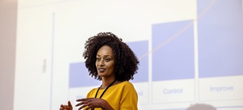 woman engaging with audience