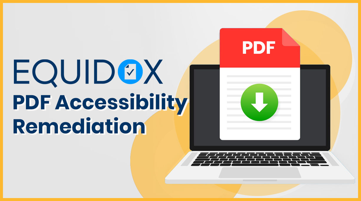 Equidox PDF Accessibility Remediation text next to laptop with PDF download icon