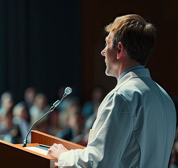 Course Facilitation Card Photo of a professor giving a lecture to students