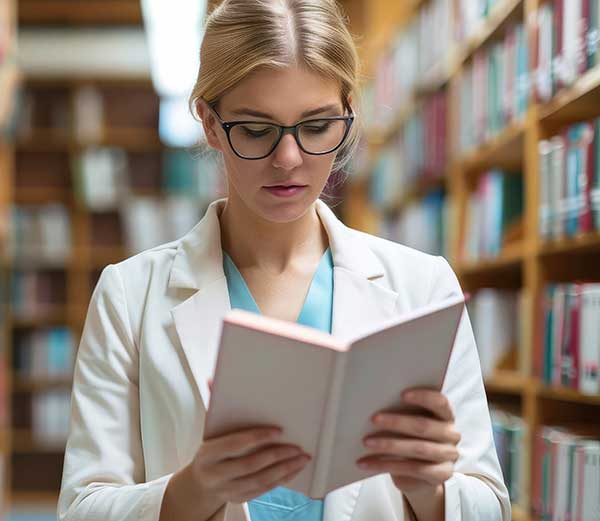 professor reading an event booklet