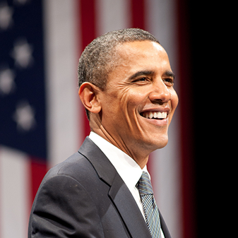 Barack Obama with American flag in the background