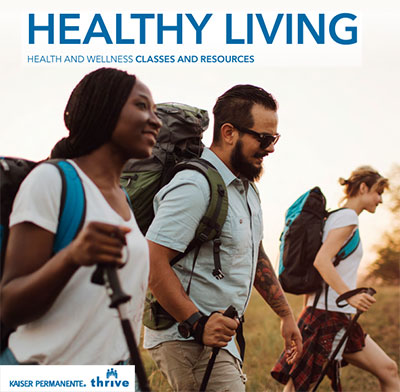 Kaiser Permanente Healthy Living Catalog cover of three adults hiking