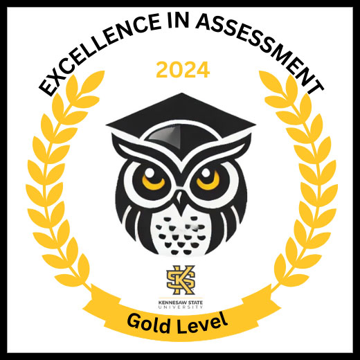 Kennesaw State University logo with an owl, laurel wreaths, and the text "Excellence in Assessment 2024 Gold Level.