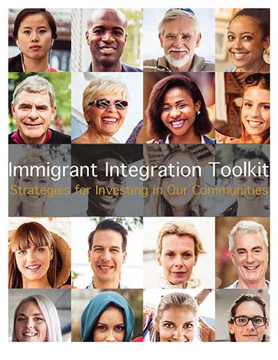 immigrant integration tool kit with collage of peoples faces