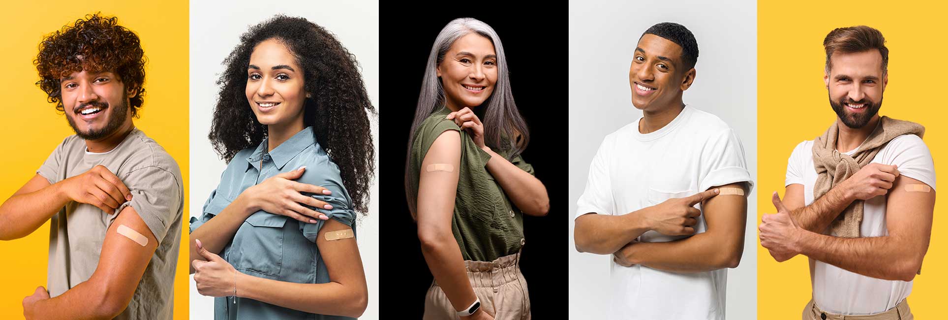  Faculty and staff flexing their arms with a band-aid indicating they got their flushot