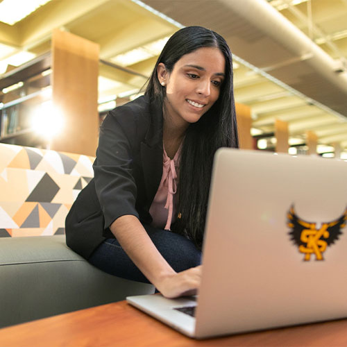 mba student using their laptop.