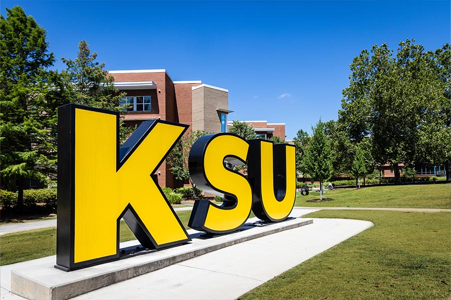 KSU yellow letter sign on campus.