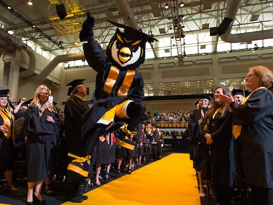 Scrappy celebrating at graduation