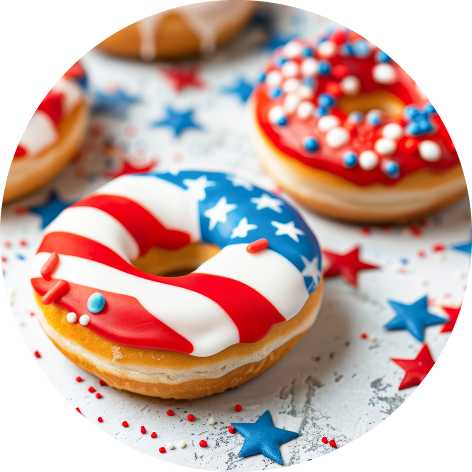 photo of donuts with red, white and blue icing