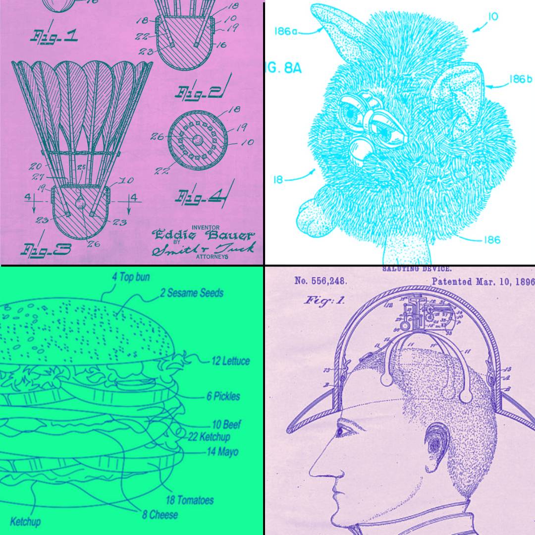 Patent images on a colorful background