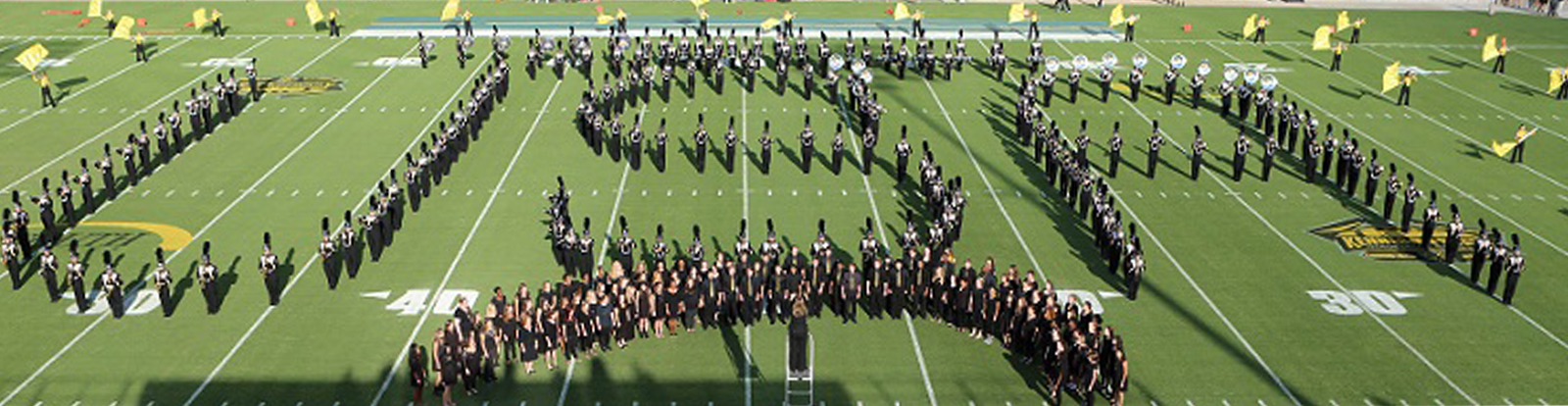 marching band on field spelling usa