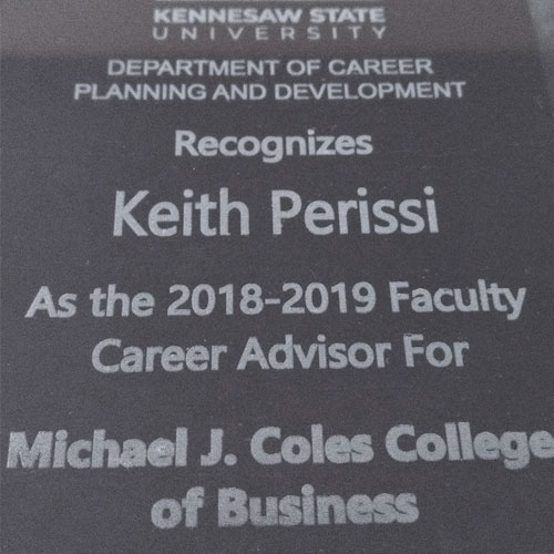 Keith Perissi, receives 2018-2019 Department of Career Planning and Development Faculty Award for the Coles College of Business.