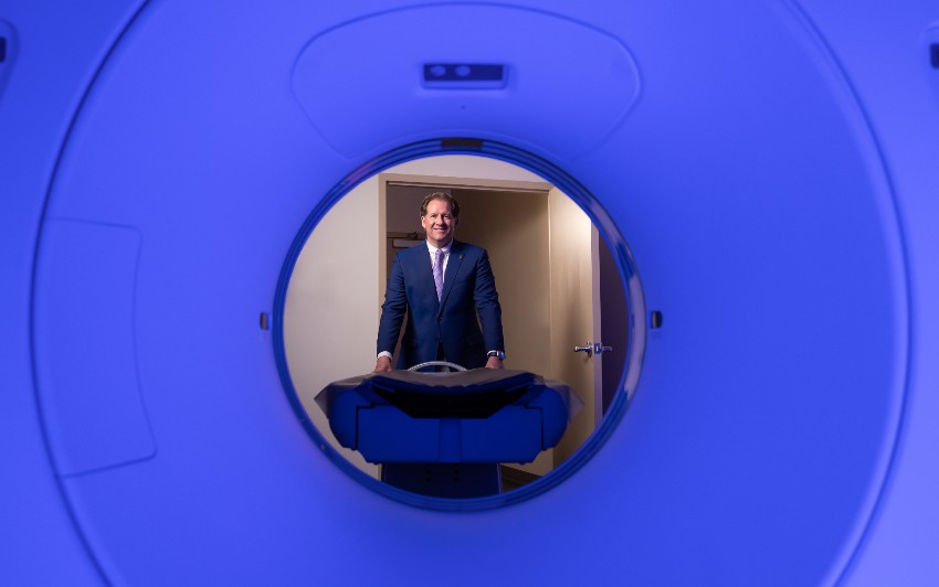 Will Chilvers as seen through MRI machine opening.
