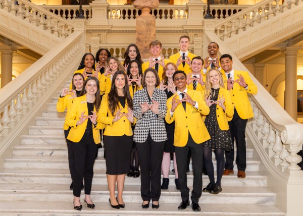 President Kathy S. Schwaig and President's Parliament Scholar Ambassadors at the Georgia Capitol for KSU Day at the Capitol.