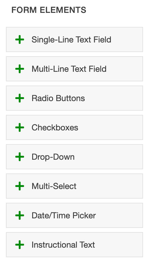 list of form elements